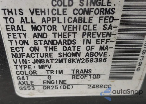 2019 Nissan Rogue Sv z USA, uszkodzony, nr VIN JN8AT2MT6KW259396